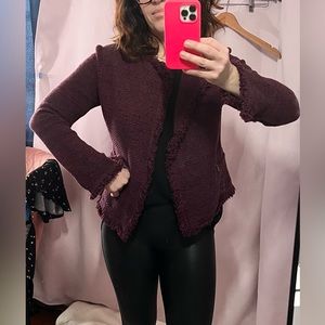 NIC+ZOE Plum Fringe-Trim Blazer Jacket